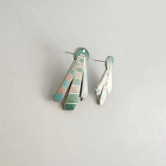 vintage memphis design sterling silver enamel earrings - Picture 3 of 6